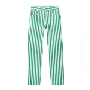 Mango Straight Striped Jean Green/White Size 1